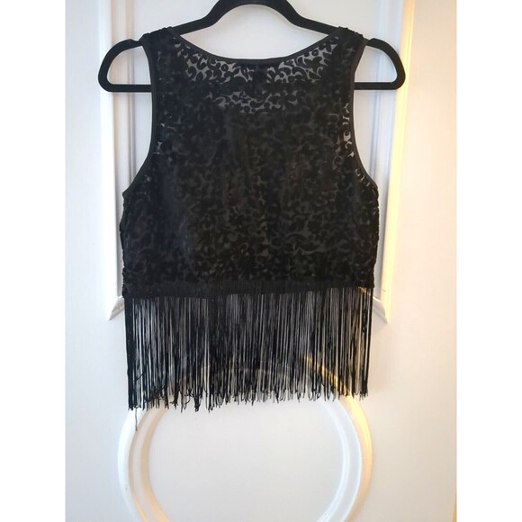 Vintage Forever 21 TOP Med Black Sheer Floral Fringe Whimsey goth Coquette - Picture 2 of 11